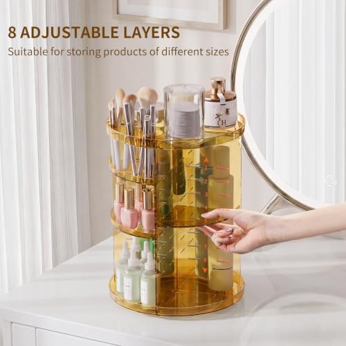 Jiavarry Rotating Makeup Organizer, Clear Gold, 8 Adjustable Height - Image 2