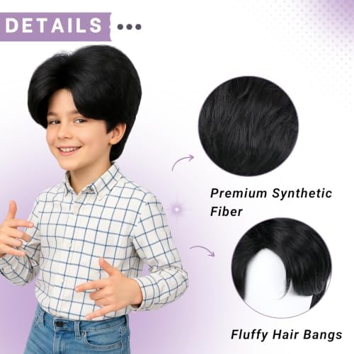 PUREHAIR Kids Short Black Wig with Tattoos for Boys Costume - Image 6