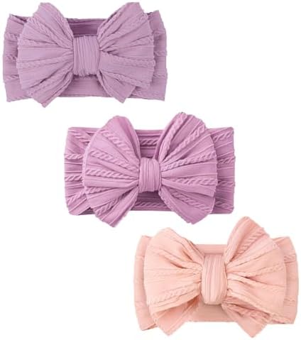 Baby Bows Headbands Soft Nylon Handmade Hair Accessories for Newborn Infant Toddler Kids (3 Mixed Purple, Large) by YWAOAIJD