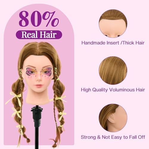 28Inch Mannequin Head with 80% Real Human Hair- Cosmetology Mannequin Head with Hair for Makeup Braiding Curling Cutting, Make up Doll head for Styling with Table Clamp Hair Styling Set (Blonde) - Image 4