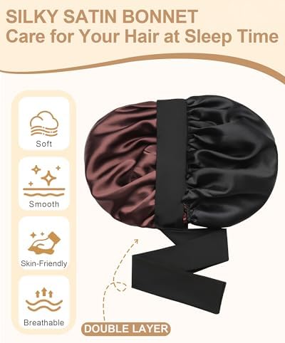 AWAYTR Double Layer Satin Bonnet for Women, Reversible Sleep Hair Wrap - Image 4