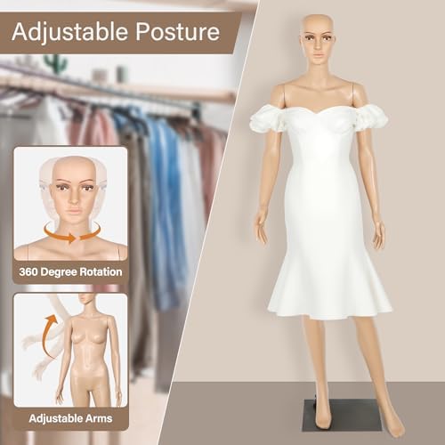 HomGarden Female Mannequin Manikin Full Body Dress Form, 69” Adjustable Mannequin Stand Sewing Dress Model Display Head Turns Dress Metal w/Base - Image 3