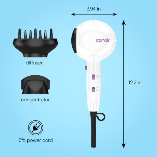 Conair Cake Pop Hair Dryer with Diffuser & Concentrator, Sugar Glaze - Image 6