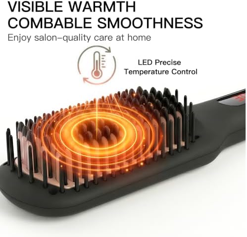 MEGAWISE Black Ceramic Ionic Straightener Brush, 20s Fast Heat, Dual Volt - Image 5