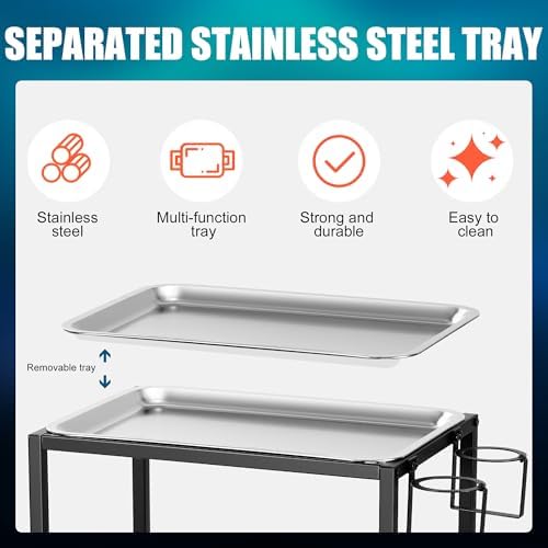 POARMEEY 2-Tier Stainless Steel Tray Tattoo Cart with Wheels - Image 3