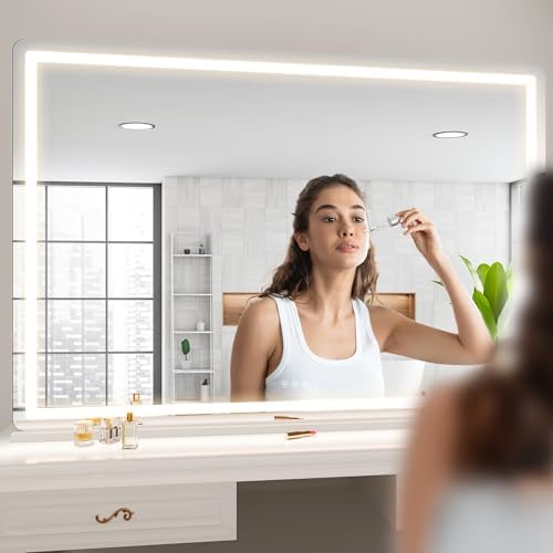 Hasipu Vanity Mirror with Lights, 55.1" x 36" LED Makeup Mirror, Lighted Makeup Mirror with Dimmable 3 Modes, Touch Screen Control Vanity Mirror Round White - Image 5