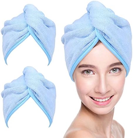 Microfiber Hair Towel Hair Wrap: 2 Pcs 10X26 Hair Dryer Women (Sky Blue) by YoulerTex