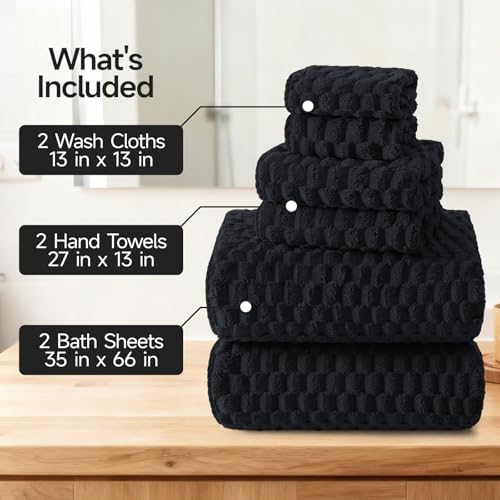 REDKISS Black Microfiber Towels Set of 6-35x70 Inches Oversized Bath Sheets, Extra Large Bath Towels Set of 6 for Adults, Super Soft Quick Dry Lint Free Absorbent Waffle Microfiber Shower Towels - Image 3