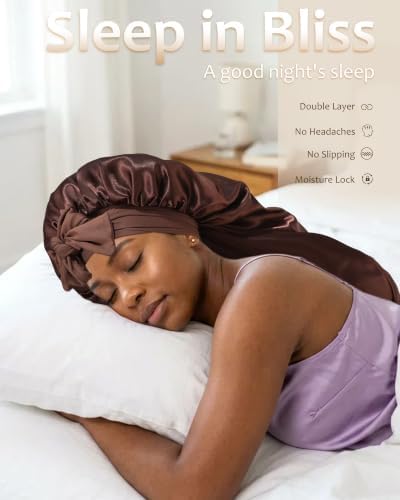 AWAYTR Long Satin Bonnet for Braids - Double Layer Hair Bonnet for Sleeping - Image 6
