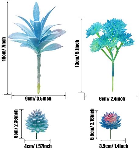 Woohome 10 PCS Artificial Succulent Plants, Blue Fake Succulent, Unpotted Faux Succulent Assortment in Flocked Blue in Different Type for Birthday Home Decor Indoor Wall Garden DIY - Image 4