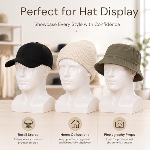 Male Mannequin Head 13.7", Glossy White Wig Hat Display Stand - Image 6