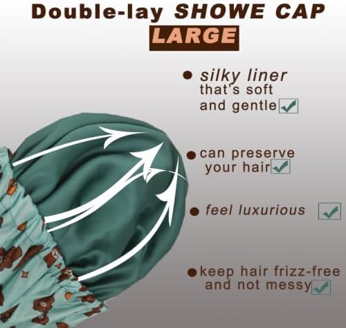 Genergy 2Pcs Satin Lined Large Shower Cap for Women Set with Bag & Scrunchy - Image 3