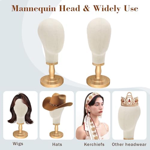 Wig Stand, 22inch Mannequin Head with Detachable Wood Base,Canvas Head Holder for Hair Styling Jewelry Glasses Headband Display, Wig Stand for Wigs,Hats, Caps, Headdress, Beige - Image 5