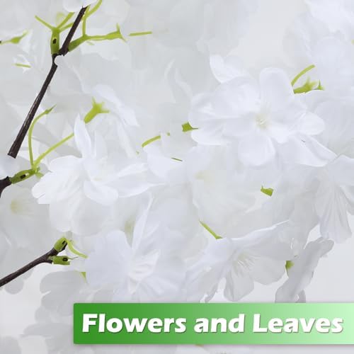 Artificial Cherry Blossom Tree Fake Plants Faux White Sakura Flowers, 6FT - Image 3