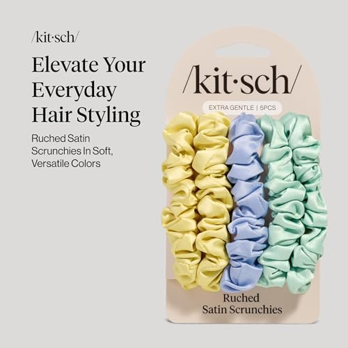 Kitsch Rosette Ruched Satin Scrunchies for Women - Multi-color, 5pcs - Image 2