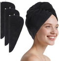 SINLAND Large Hair Drying Cap Hair Towel for Women 3 Pack Black by SINLAND