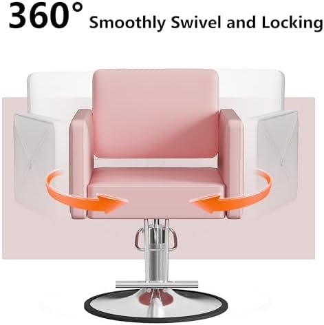 LOUVIXA Barber Salon Chairs for Hair Stylist, Height Adjustable Hydraulic Salon Chair, 360 Degrees Rotation, Multi-Function Shampoo Chair for Home Barbershop, Pink - Image 4