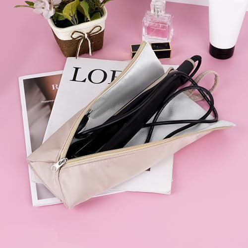 Heat-Proof Travel Pouch for Straighteners and Curling Wand, Waterproof Hanging Organizer with Zipper Closure, Salon Tools Bag with Extra Storage Pocket and Snap Strap (Khaki) - Image 6