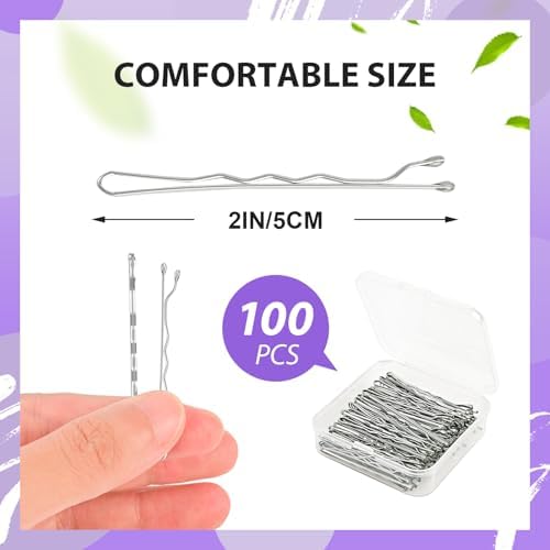 2 Inch Silver Grey Hair Bobby Pins Metal Clips Twisted Spiral Curved Ball Tips Non-slip Decorative Long Short Women Girls Nickel Free Hairdressing Wedding Accessories with Case 100 PCS - Image 2