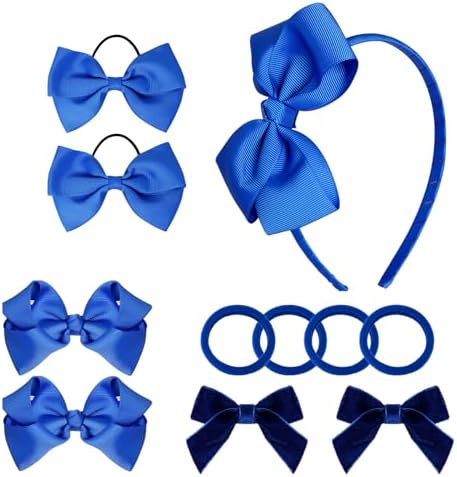 baotongle 11pcs Royal Blue School Hair Accessories Set Uniform Hair Bow Headband Clips Hair Ties Curly Bows for Little Toddler School Girls (Royal Blue) by baotongle