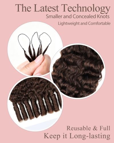 4# Chocolate Brown 16 Inch Human Crochet Hair for Black Women, Feather Crochet Extensions 110g 80 Strands, Resusable Miracle Look Hair Bundles Soft Lightweight Small Knots Burmese Curly - Image 3