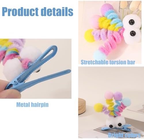 MIUPOO Fluffy Pom Poms Hair Clips,Crazy Hair Day Accessories for Girls,Quirky Little Monster Barrettes,Plush Duckbill Hairpins Hair Barrettes,Party Modeling Hair Accessories,2 Pieces,Blue eyes. - Image 3