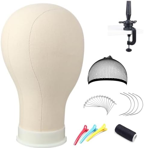 Wig Head Canvas Block Head for Wig Making Display Styling Manikin Head with Stand Mannequin Head with Mount Hole(22inch Off-white) by Monicass