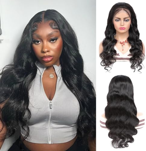 ALHER Small Cap Lace Front Wigs Human Hair Pre Plucked Body Wave, 13X4 HD Transparent Frontal Wigs 200 Density for Women,Small Cap Size 21-21.5 Natural Black Wavy Wig for Women 26 Inch by ALHERHumanHairWigsBundles