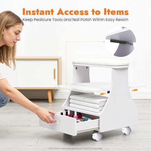 Pedicure Foot Rest Trolley with Wheels and Drawer - Image 4