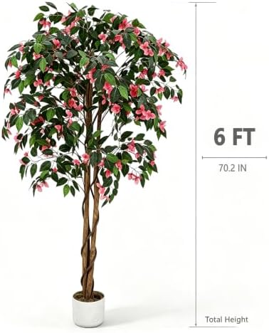 Garvee 6FT Artificial Bougainvillea Tree, Faux Silk Bougainvillea Plant in Pot, Indoor Outdoor Decor, Potted Faux Flower Tree for Home Office Garden Living Room - Image 2