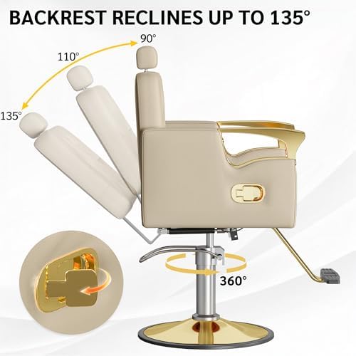 Barber Chair for Hair Stylists, Hydraulic Styling Chair with Heavy Duty Pump, 360° Swivel Barber Chairs with Reclining, Adjustable Headrest, Beauty Salon Equipment, 330 Lbs - Image 4