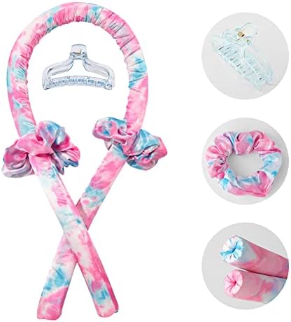 Heatless Curling Rod Headband No Heat Silk Ribbon Curling Rod Hair Roller Curls with Hair Claw Clip Lazy Natural Soft Wave DIY Hair Rollers Styling Tool for Sleep in Overnight (fen-lan) - Image 3