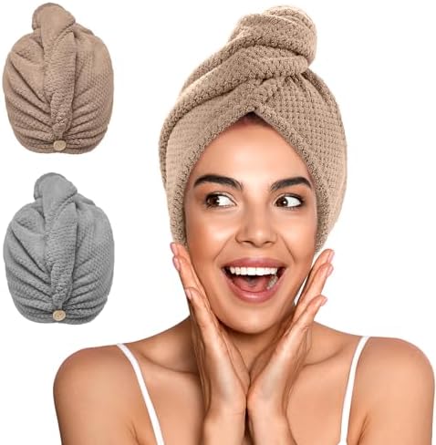 YFONG 2 Pack Microfiber Hair Towel Wrap for Women, Quick Dry Hair Turban by YFONG