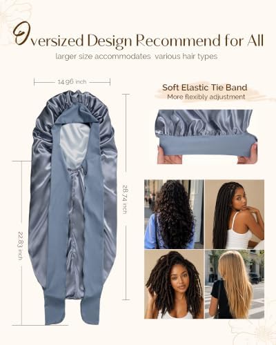 YANIBEST Double Layer Extra Long Bonnet, Adjustable Satin Sleep Bonnet - Image 4