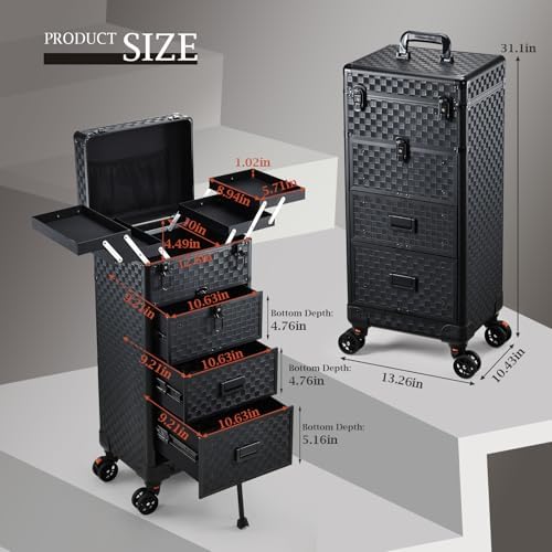 Stagiant Rolling Makeup Case with Drawers Cosmetology Case on Wheels 4 IN 1 Makeup Case 3 Drawers with Foot Stand Spring-release Mechanism Rolling Make Up Organizer for Artist Salon Nail Teach Trunk - Image 6