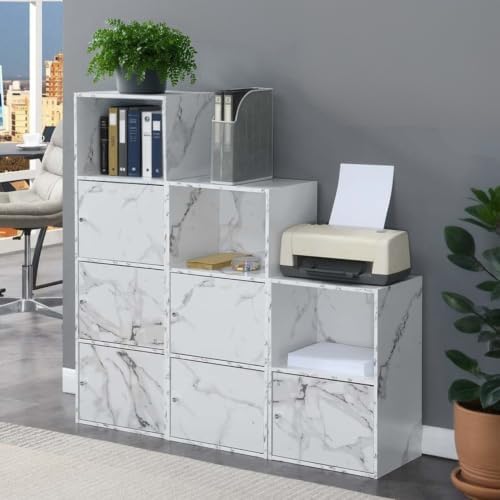 Xtra Storage 3 Door Cabinet in White Faux Marble Wood Finish - Image 6