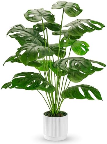 Der Rose 28" Fake Plants, Artificial Monstera Plants Indoor in White Pot by DerRose