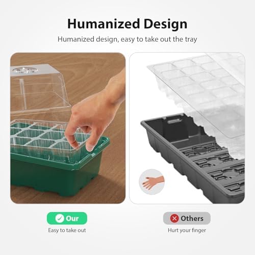 Seed Starter Tray, 10PCS Seed Starter Kit, Seedling Starter Trays with Heightened Lids for Seed Staring, Indoor Gardening Plant Germination Trays (12 Cells per Tray) Green - Image 3