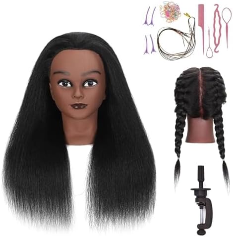 100% Real Hair Mannequin Head Training Head Manikin Cosmetology Doll Head for Hairdresser Practice Braiding Hair Styling with Clamp stand (18 -Inch) by Lamcestyr