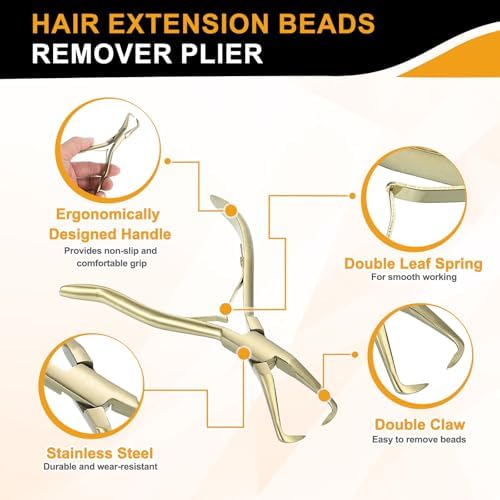 HARFINGTON Hair Extension Beading Tool Kit Stainless Steel Hair Extensions Micro Link Bead Closer and Remover Pliers Micro Ring Loop Needle Pulling Hook and Cutting Scissors, Gold Tone - Image 5