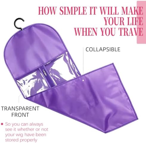 8PCS Wig Storage Bags with Hanger Hair Extension Holder Wig Bag-Purple - Image 7