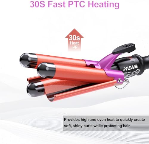 1 Inch Three Barrel Curling Iron,Fast Heating Hair Crimper for Women,Crimper Hair Tool with LCD Temperature Display,60 Min Auto-Off Hair Waver,Dual Voltage WaverHair Tool - Image 2