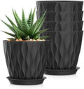 7 Inch Plant Pots 5 Pack, Flower Planters with Drainage Holes and Trays,Plastic Pots for Indoor Outdoor Plants,Black by SQKH