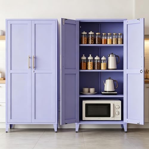 Metal Storage Cabinet with Lock,Purple Steel Tool Cabinet with 3 Adjustable Shelves,61 Tall Freestanding Heavy Duty Garage Locker for Laundry Living Room Bedroom - Image 6