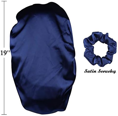 Double Layer Satin Bonnet for Curly Hair Long Bonnet for Braids Medium Navy - Image 3