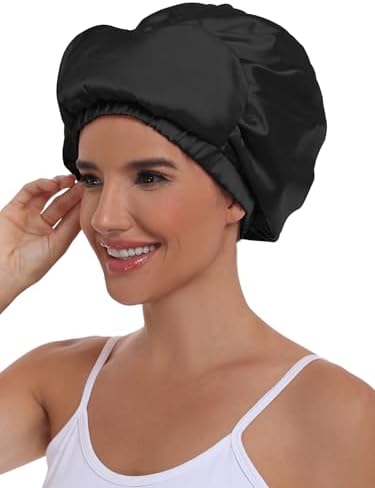 Double Layer Satin Bonnet with Eye Mask Adjustable Silk Sleep Cap Turban Style Hair Wrap for Curly Hair Black - Image 3