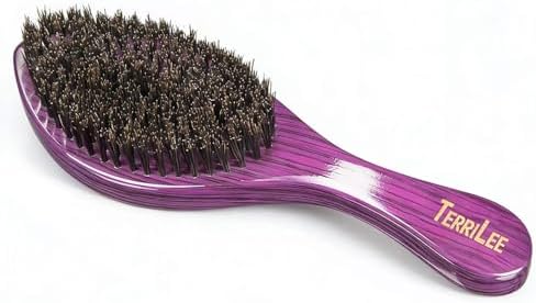 Terrilee Premium Handle 360 Wave Brush for Men - Medium Soft Curved 360 Wave Hair Brushs - Made with Nature Beech & 100% Boar Bristle Soft Men's Hair Brush For Black Men 360 (Purple Wood) - Image 2