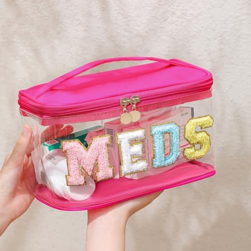 uekeboag Chenille Letter MEDS Clear Medicine Makeup Bag(01Hot Pink) - Image 4
