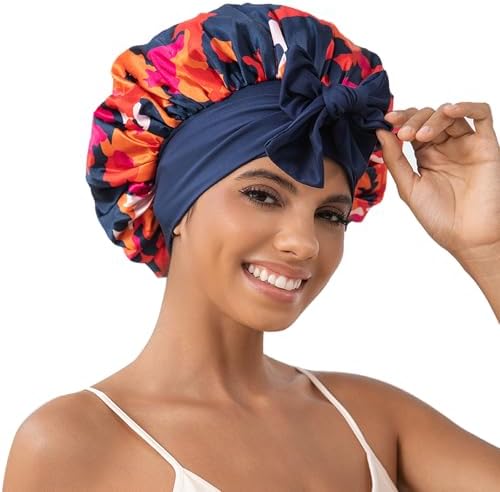 GDTOGRT Satin Silk Bonnet for Sleeping Women - Double Layer Sleep Hair Bonnets Caps for Curly Braid Hair with Tie Band by GDTOGRT