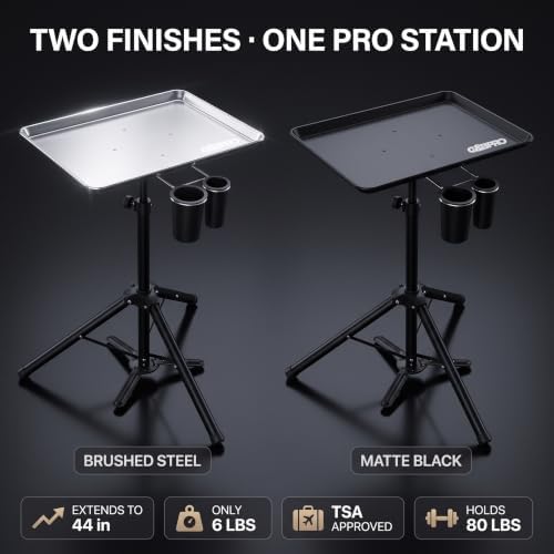 G&BPRO PRO Ready Tray, Portable Barber Tray with Adjustable Tripod Base for Barbers, Hairstylists & Makeup Artists, Professional Salon Tool Organizer with Carry Bag (Silver) - Image 6